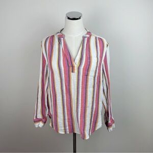Gap Pink White Yellow Stripe Soft Long Sleeve Top Women Small